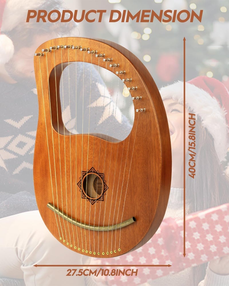 STRICH Lyre Harp, 16 Strings, Mahogany, Copper Saddle Lyre Harp Set with Spare Metal Strings, Tuning Wrench, Black Custom Gig Bag and Manual - Image 2